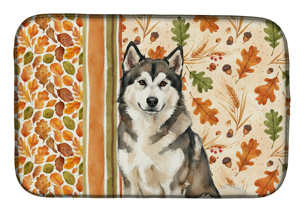 Sable and White Alaskan Malamute Heirloom Fall Dish Drying Mat Absorbent Dish Drying Mat Pad for Kitchen Counter Dish Drainer Mat for Countertop, 14 x 21", Multicolor