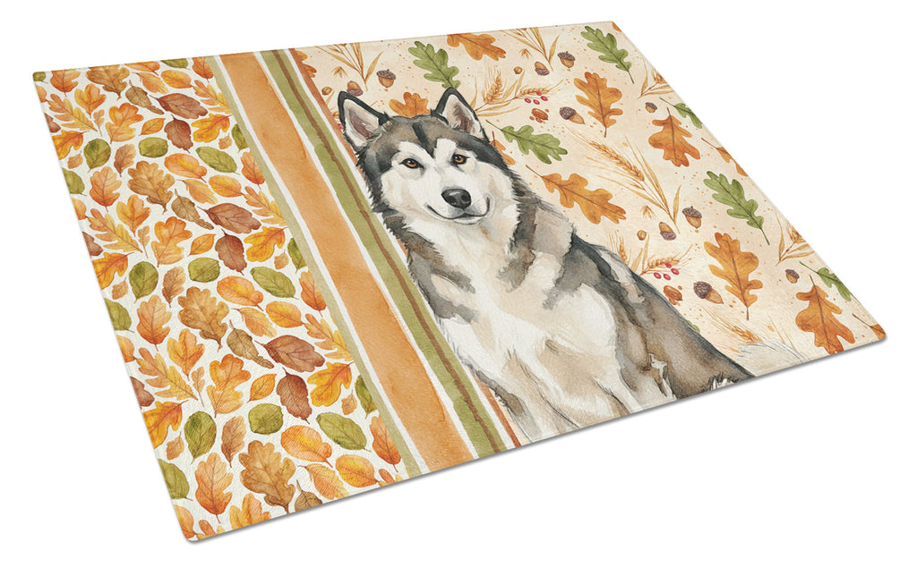 Sable and White Alaskan Malamute Heirloom Fall Cutting Board Tempered Glass Kitchen Cutting Surface, Heat Resistant Chopping, Non-Slip Feet, Food Prep & Serving