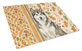 Sable and White Alaskan Malamute Heirloom Fall Cutting Board Tempered Glass Kitchen Cutting Surface, Heat Resistant Chopping, Non-Slip Feet, Food Prep & Serving