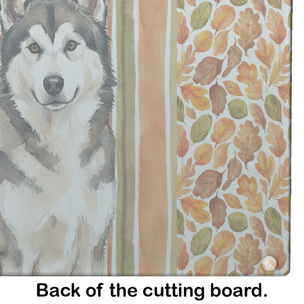Sable and White Alaskan Malamute Heirloom Fall Cutting Board Tempered Glass Kitchen Cutting Surface, Heat Resistant Chopping, Non-Slip Feet, Food Prep & Serving