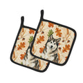 Sable and White Alaskan Malamute Heirloom Fall Pot Holder Set of 2 Heat Resistant Quilted Hot Pads 7.5 x 7.5 Inch, Insulated Kitchen Trivets for Cooking & Baking