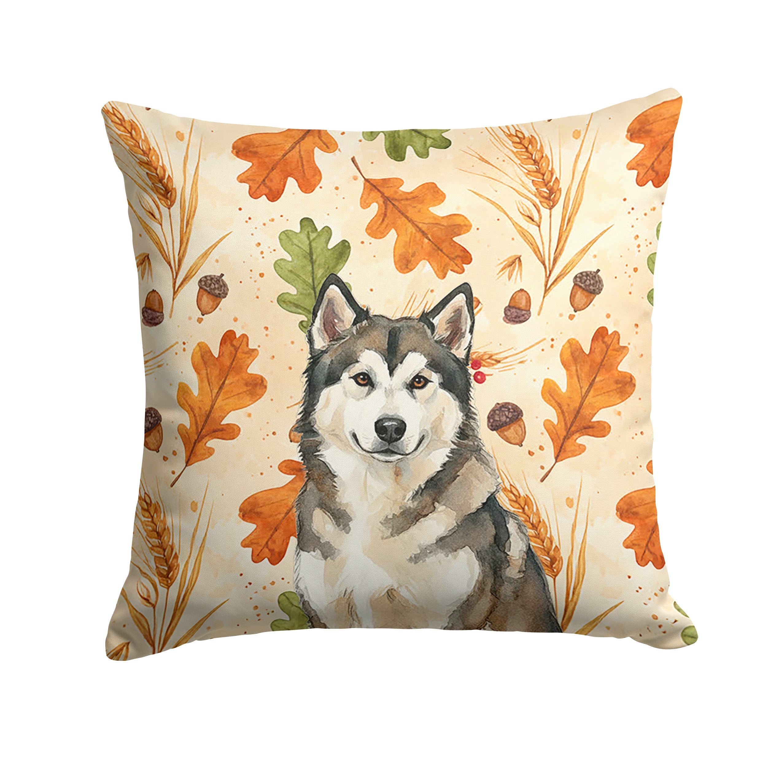 Sable and White Alaskan Malamute Heirloom Fall Decorative Throw Pillow 14x14 Indoor Outdoor Accent Cushion, Fabric Cover with Insert for Sofa, Bed, Porch & Living Room