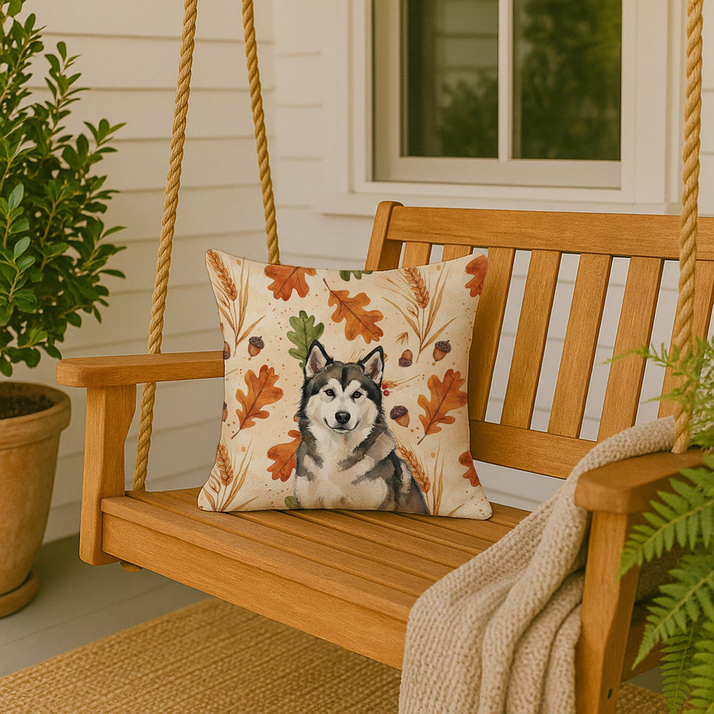 Sable and White Alaskan Malamute Heirloom Fall Decorative Throw Pillow 18x18 Indoor Outdoor Accent Cushion, Fabric Cover with Insert for Sofa, Bed, Porch & Living Room