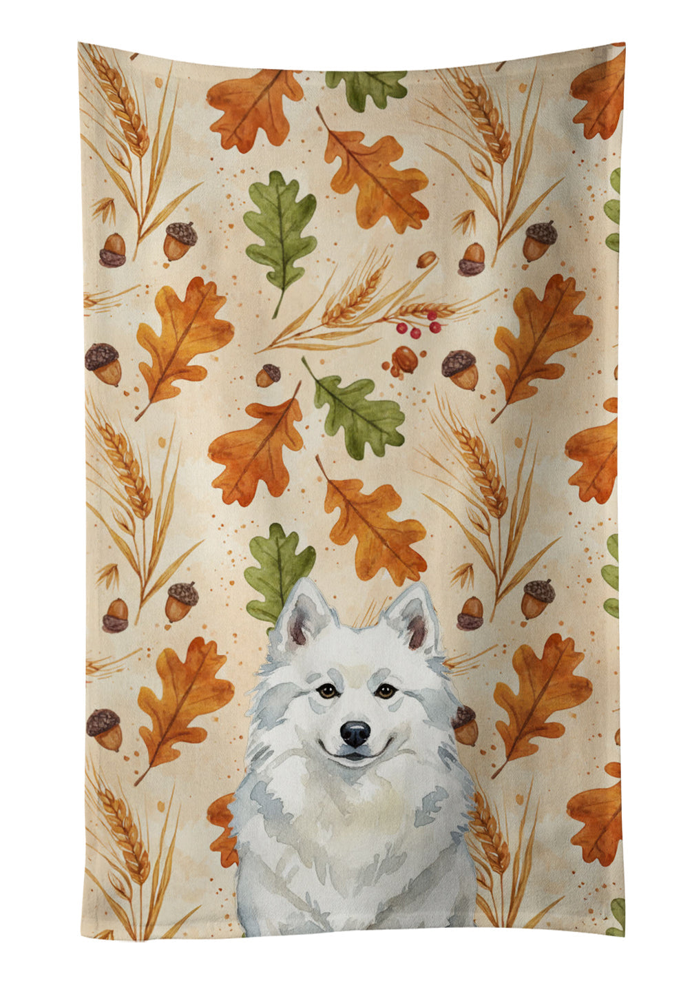 American Eskimo Heirloom Fall Kitchen Towel Velour Plush Front and Cotton Loop Back Machine Washable