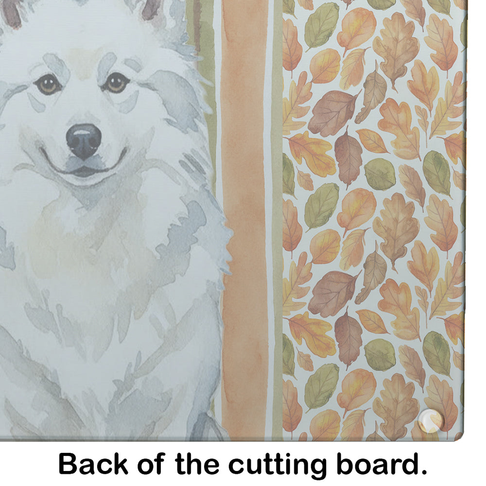 American Eskimo Heirloom Fall Cutting Board Tempered Glass Kitchen Cutting Surface, Heat Resistant Chopping, Non-Slip Feet, Food Prep & Serving