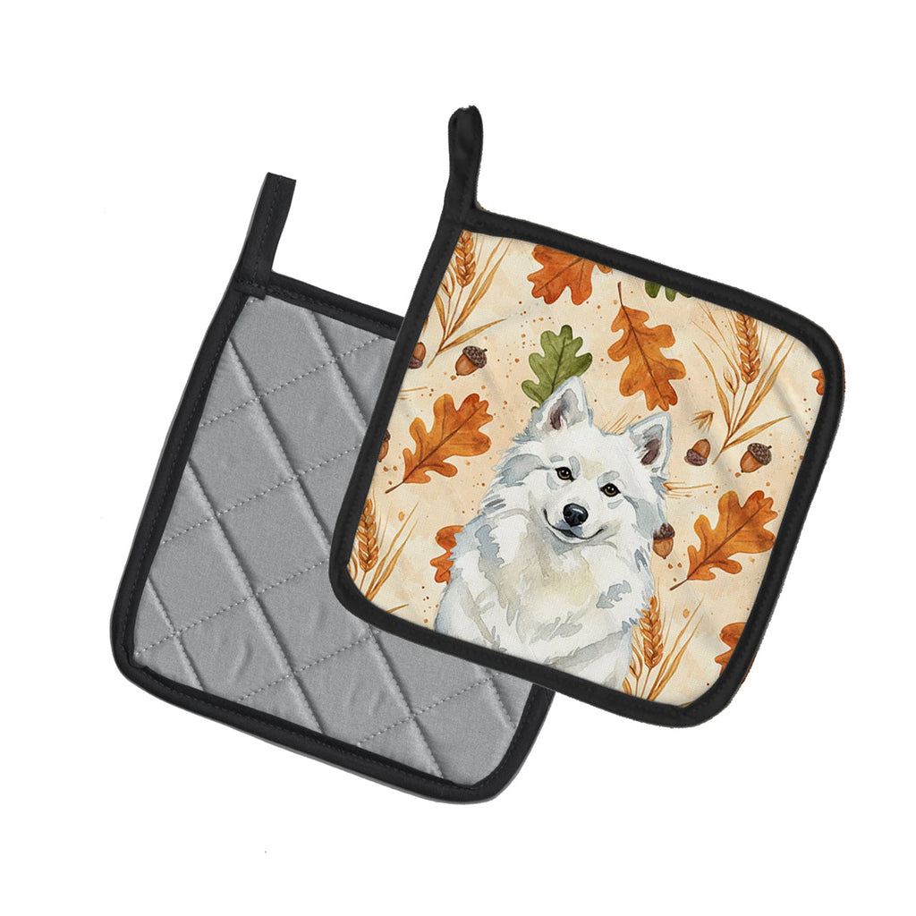 American Eskimo Heirloom Fall Pot Holder Set of 2 Heat Resistant Quilted Hot Pads 7.5 x 7.5 Inch, Insulated Kitchen Trivets for Cooking & Baking