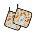 American Eskimo Heirloom Fall Pot Holder Set of 2 Heat Resistant Quilted Hot Pads 7.5 x 7.5 Inch, Insulated Kitchen Trivets for Cooking & Baking