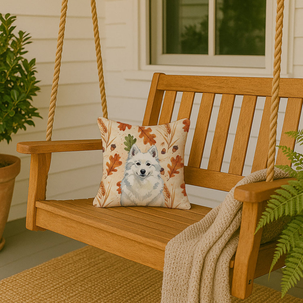 American Eskimo Heirloom Fall Decorative Throw Pillow 14x14 Indoor Outdoor Accent Cushion, Fabric Cover with Insert for Sofa, Bed, Porch & Living Room