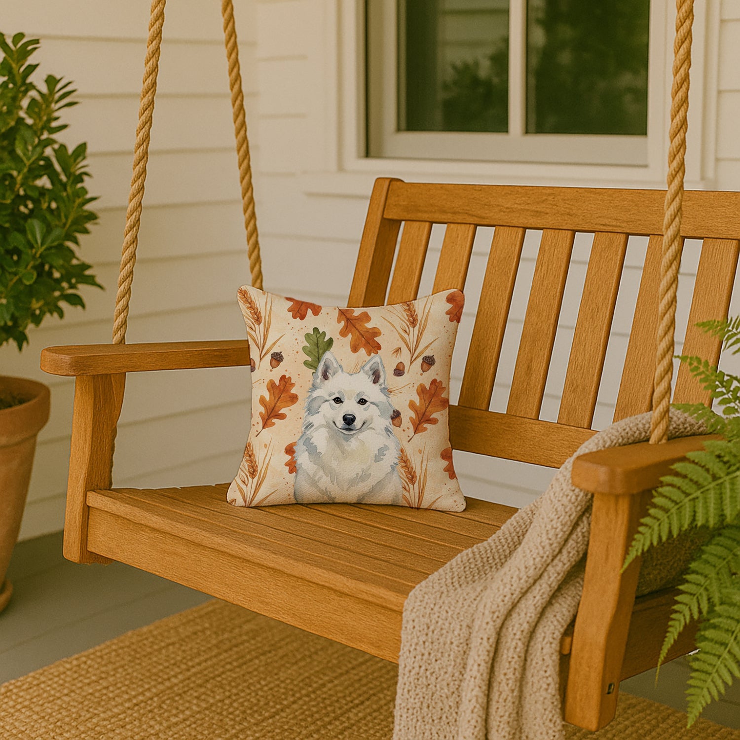 American Eskimo Heirloom Fall Decorative Throw Pillow 14x14 Indoor Outdoor Accent Cushion, Fabric Cover with Insert for Sofa, Bed, Porch & Living Room