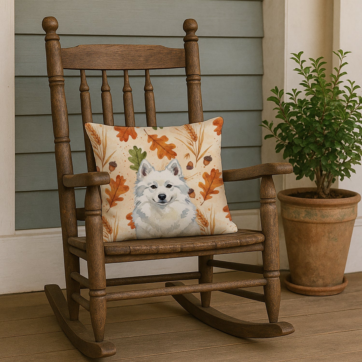 American Eskimo Heirloom Fall Decorative Throw Pillow 18x18 Indoor Outdoor Accent Cushion, Fabric Cover with Insert for Sofa, Bed, Porch & Living Room