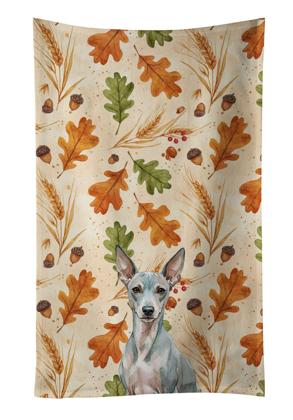 American Hairless Terrier Heirloom Fall Kitchen Towel Velour Plush Front and Cotton Loop Back Machine Washable