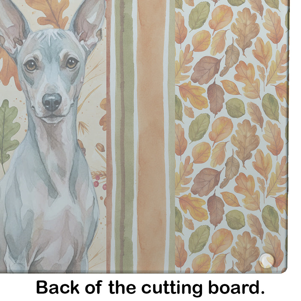 American Hairless Terrier Heirloom Fall Cutting Board Tempered Glass Kitchen Cutting Surface, Heat Resistant Chopping, Non-Slip Feet, Food Prep & Serving