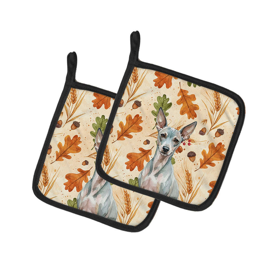 American Hairless Terrier Heirloom Fall Pot Holder Set of 2 Heat Resistant Quilted Hot Pads 7.5 x 7.5 Inch, Insulated Kitchen Trivets for Cooking & Baking