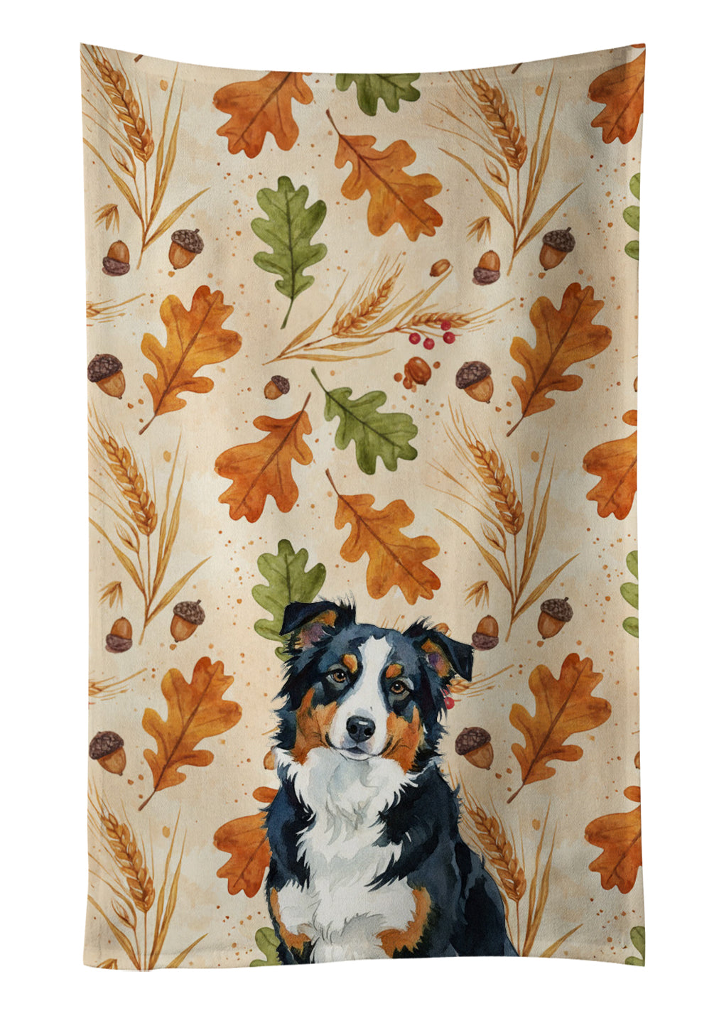 Black Tri American Shepherd Heirloom Fall Kitchen Towel Velour Plush Front and Cotton Loop Back Machine Washable