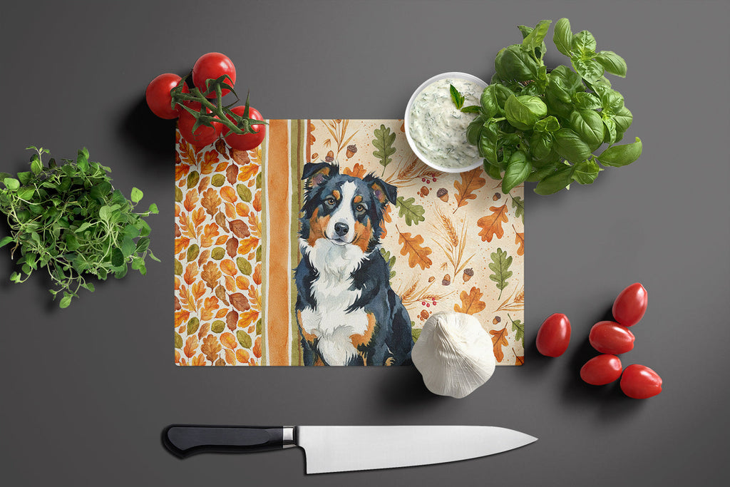 Black Tri American Shepherd Heirloom Fall Cutting Board Tempered Glass Kitchen Cutting Surface, Heat Resistant Chopping, Non-Slip Feet, Food Prep & Serving