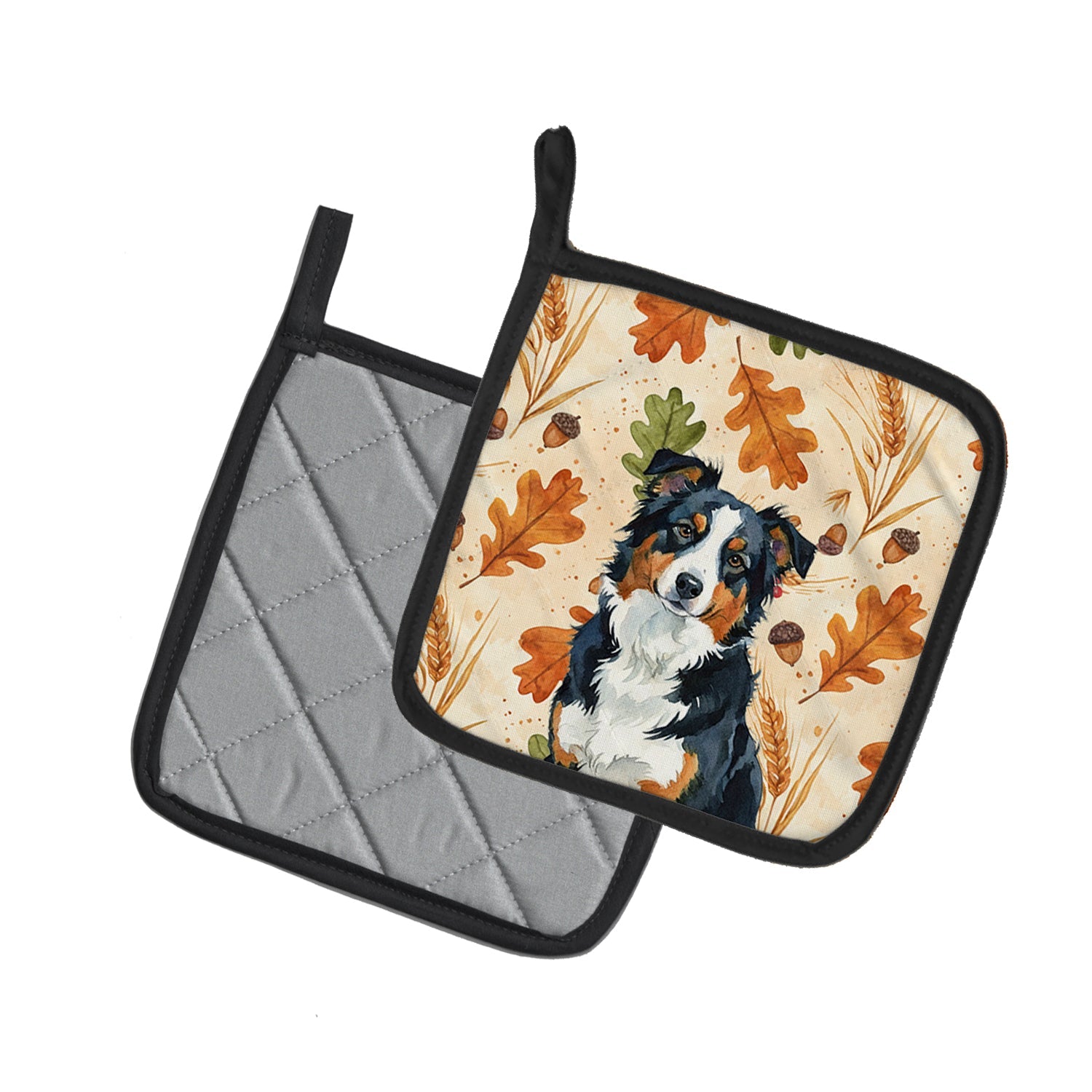 Black Tri American Shepherd Heirloom Fall Pot Holder Set of 2 Heat Resistant Quilted Hot Pads 7.5 x 7.5 Inch, Insulated Kitchen Trivets for Cooking & Baking