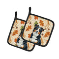 Black Tri American Shepherd Heirloom Fall Pot Holder Set of 2 Heat Resistant Quilted Hot Pads 7.5 x 7.5 Inch, Insulated Kitchen Trivets for Cooking & Baking