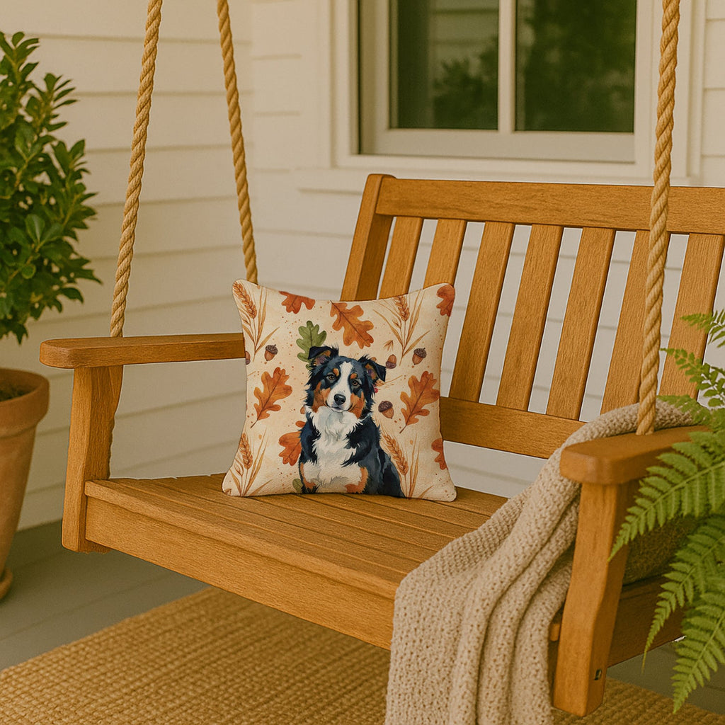 Black Tri American Shepherd Heirloom Fall Decorative Throw Pillow 14x14 Indoor Outdoor Accent Cushion, Fabric Cover with Insert for Sofa, Bed, Porch & Living Room