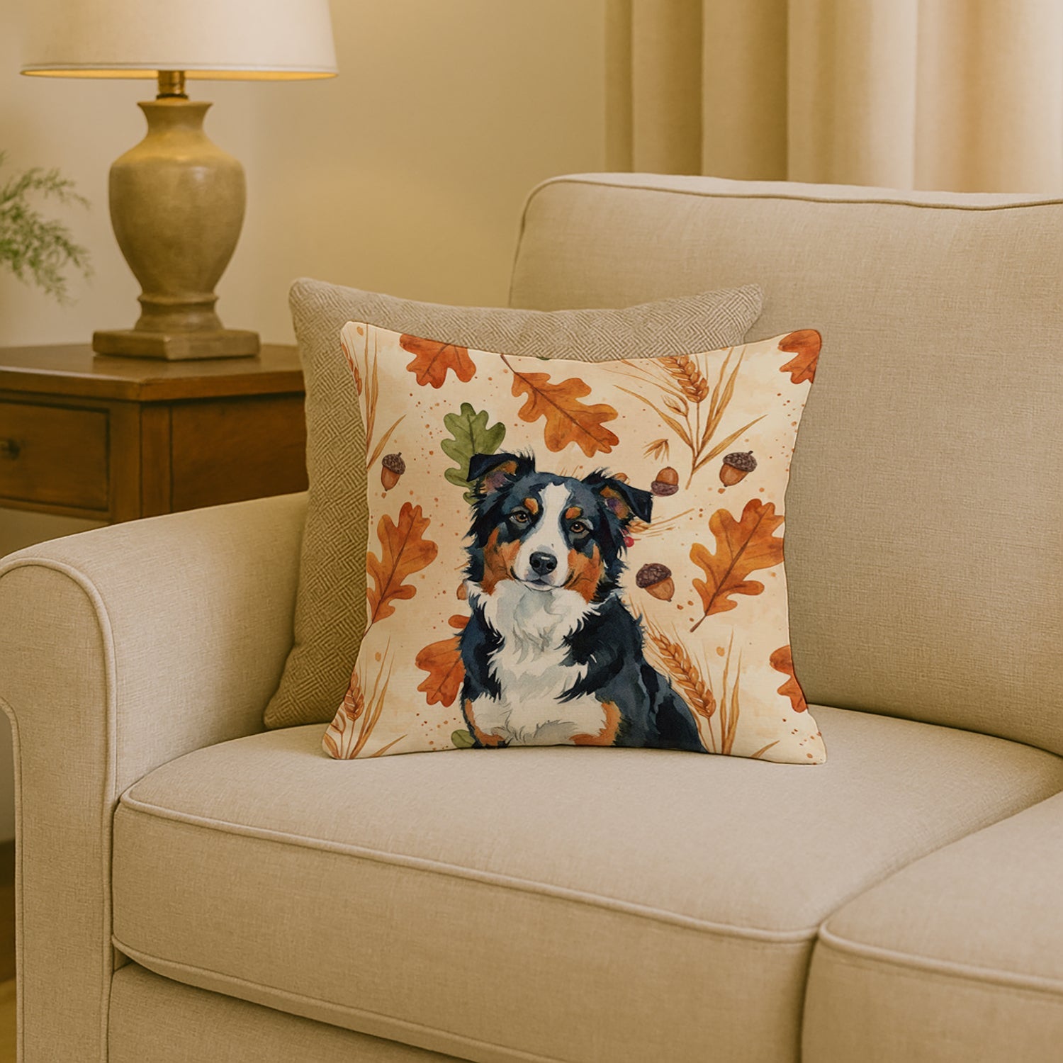Black Tri American Shepherd Heirloom Fall Decorative Throw Pillow 18x18 Indoor Outdoor Accent Cushion, Fabric Cover with Insert for Sofa, Bed, Porch & Living Room