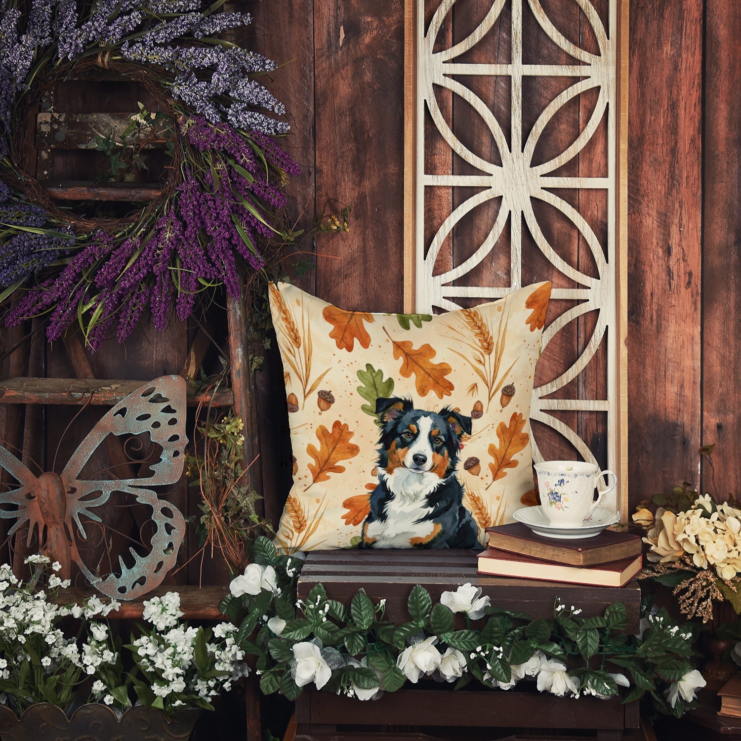 Black Tri American Shepherd Heirloom Fall Decorative Throw Pillow 18x18 Indoor Outdoor Accent Cushion, Fabric Cover with Insert for Sofa, Bed, Porch & Living Room