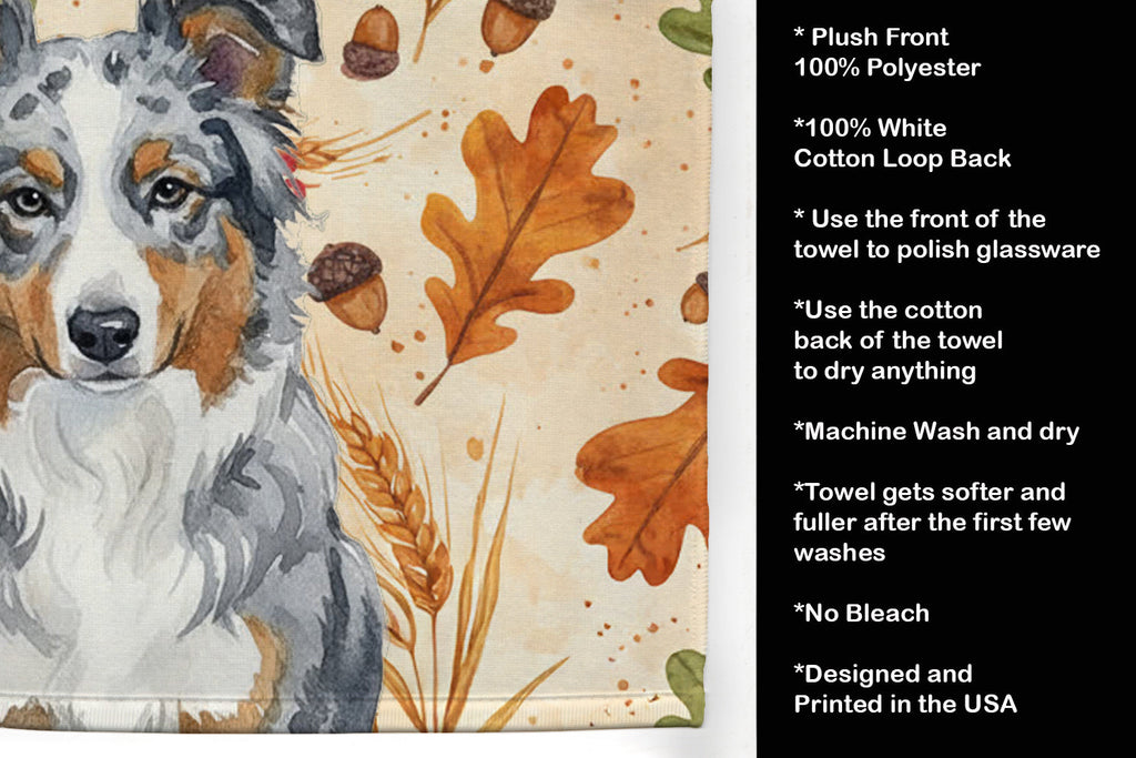 Blue Merle American Shepherd Heirloom Fall Kitchen Towel Velour Plush Front and Cotton Loop Back Machine Washable