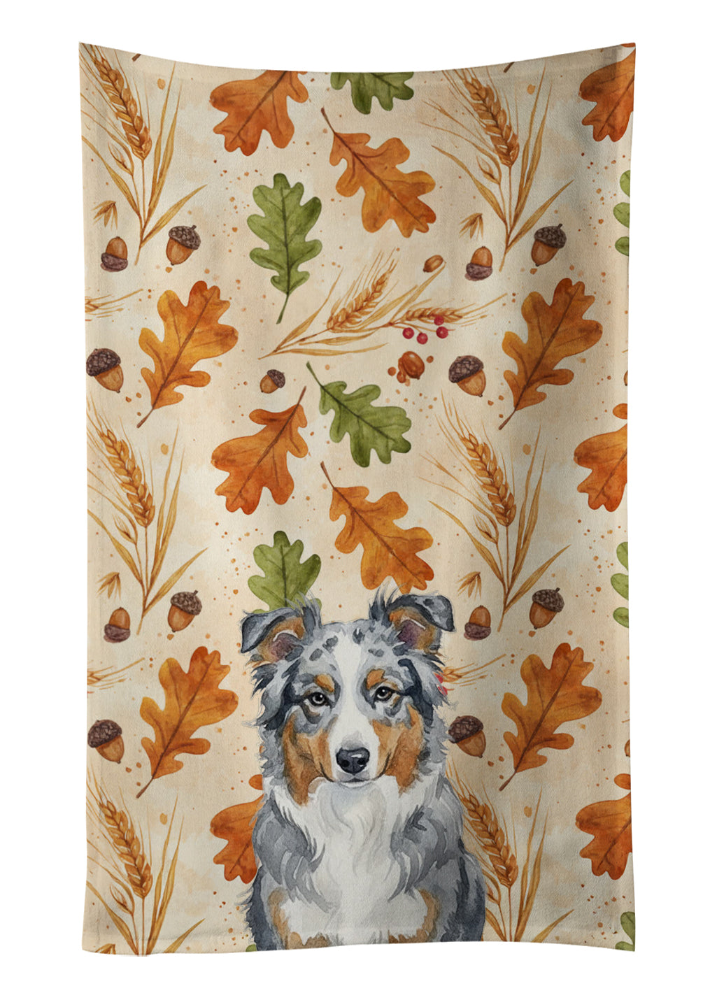 Blue Merle American Shepherd Heirloom Fall Kitchen Towel Velour Plush Front and Cotton Loop Back Machine Washable