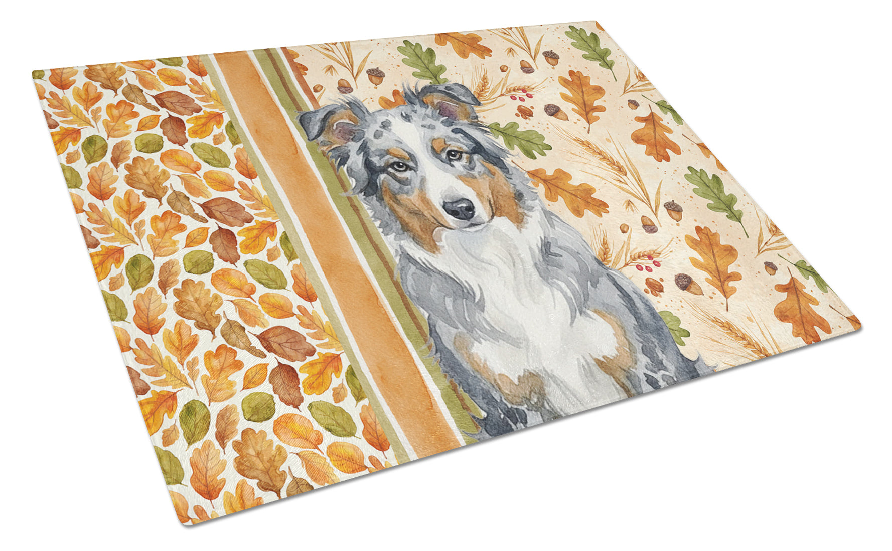 Blue Merle American Shepherd Heirloom Fall Cutting Board Tempered Glass Kitchen Cutting Surface, Heat Resistant Chopping, Non-Slip Feet, Food Prep & Serving
