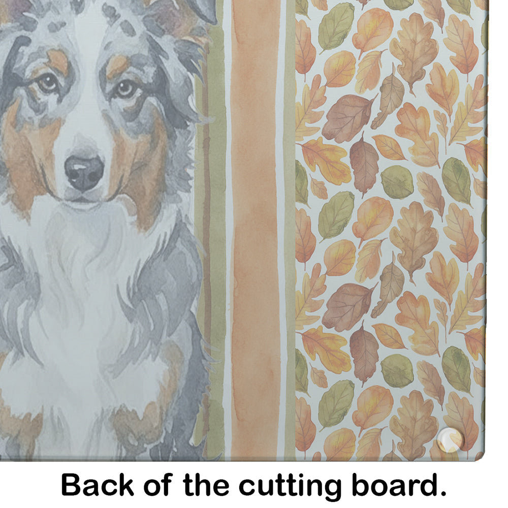 Blue Merle American Shepherd Heirloom Fall Cutting Board Tempered Glass Kitchen Cutting Surface, Heat Resistant Chopping, Non-Slip Feet, Food Prep & Serving