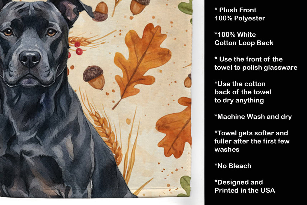 Black American Staffordshire Terrier Heirloom Fall Kitchen Towel Velour Plush Front and Cotton Loop Back Machine Washable