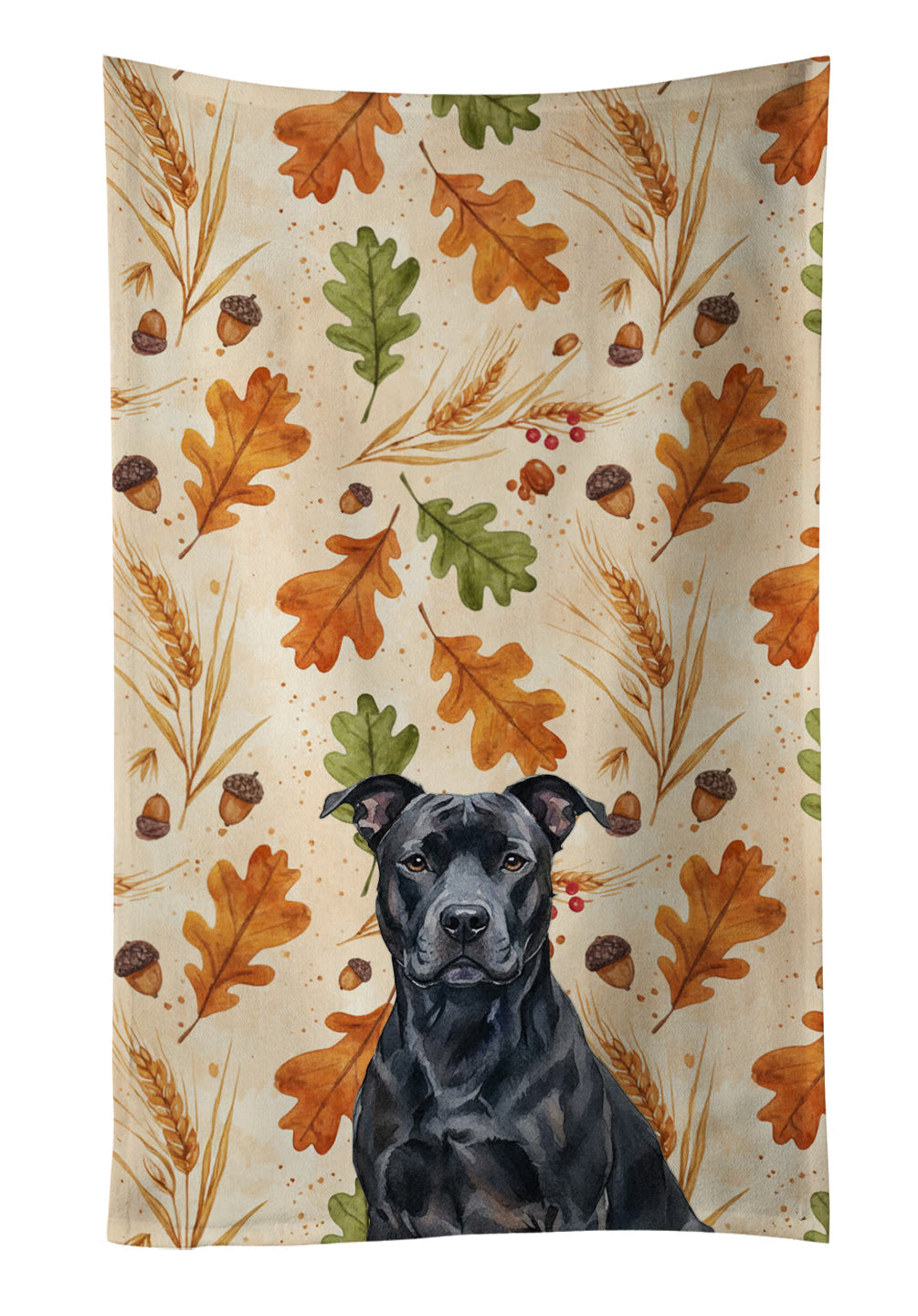 Black American Staffordshire Terrier Heirloom Fall Kitchen Towel Velour Plush Front and Cotton Loop Back Machine Washable