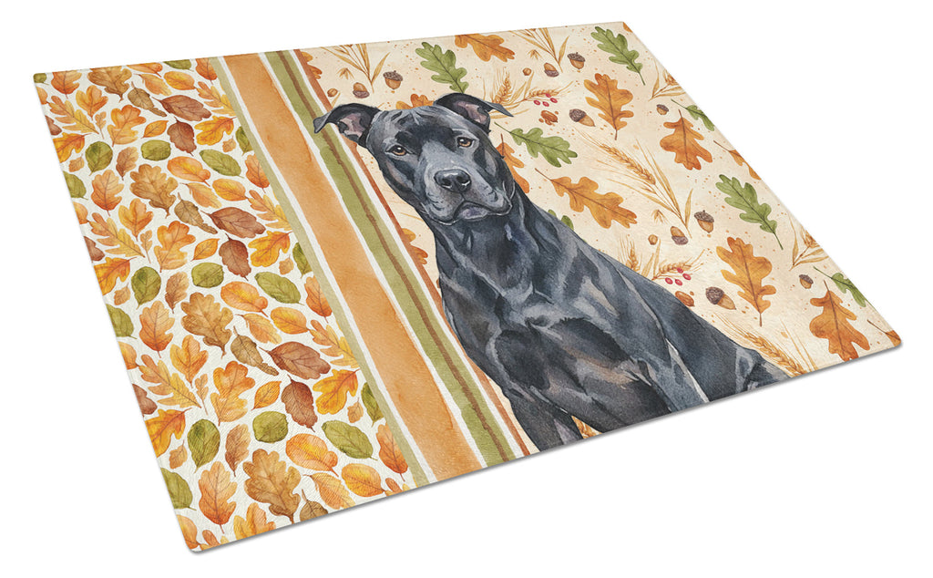 Black American Staffordshire Terrier Heirloom Fall Cutting Board Tempered Glass Kitchen Cutting Surface, Heat Resistant Chopping, Non-Slip Feet, Food Prep & Serving