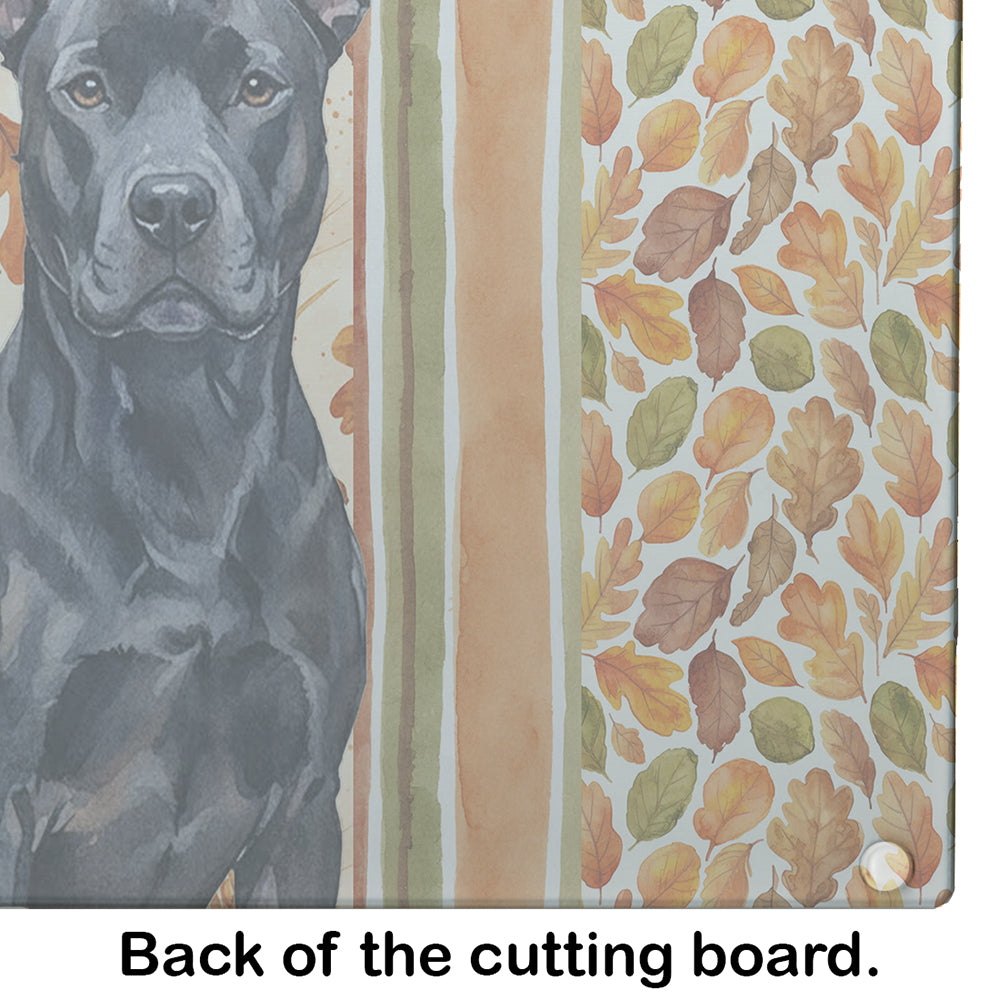 Black American Staffordshire Terrier Heirloom Fall Cutting Board Tempered Glass Kitchen Cutting Surface, Heat Resistant Chopping, Non-Slip Feet, Food Prep & Serving