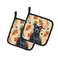 Black American Staffordshire Terrier Heirloom Fall Pot Holder Set of 2 Heat Resistant Quilted Hot Pads 7.5 x 7.5 Inch, Insulated Kitchen Trivets for Cooking & Baking