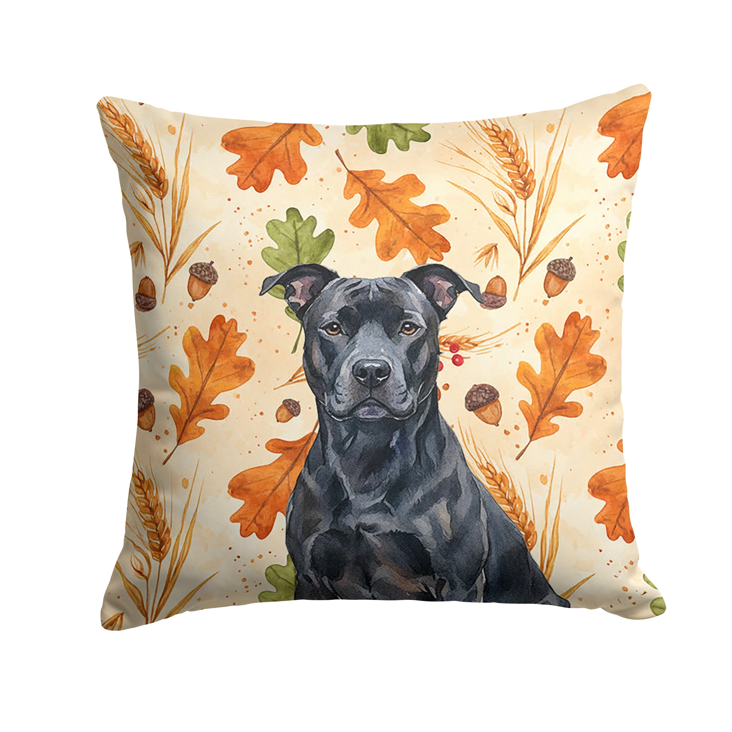 Black American Staffordshire Terrier Heirloom Fall Decorative Throw Pillow 14x14 Indoor Outdoor Accent Cushion, Fabric Cover with Insert for Sofa, Bed, Porch & Living Room