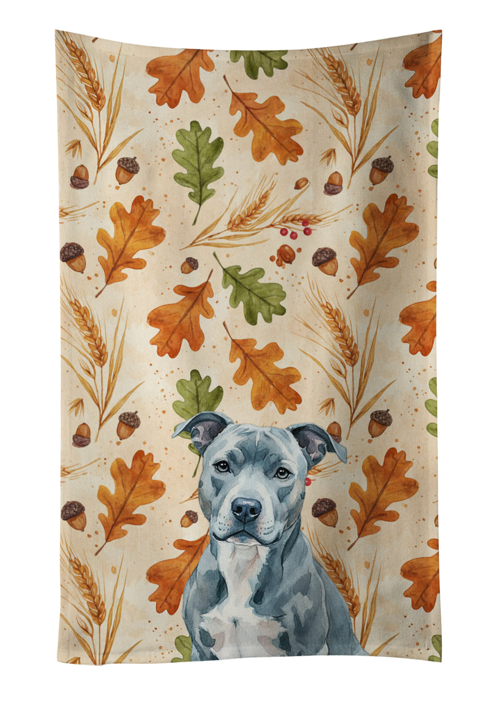 Blue American Staffordshire Terrier Heirloom Fall Kitchen Towel Velour Plush Front and Cotton Loop Back Machine Washable