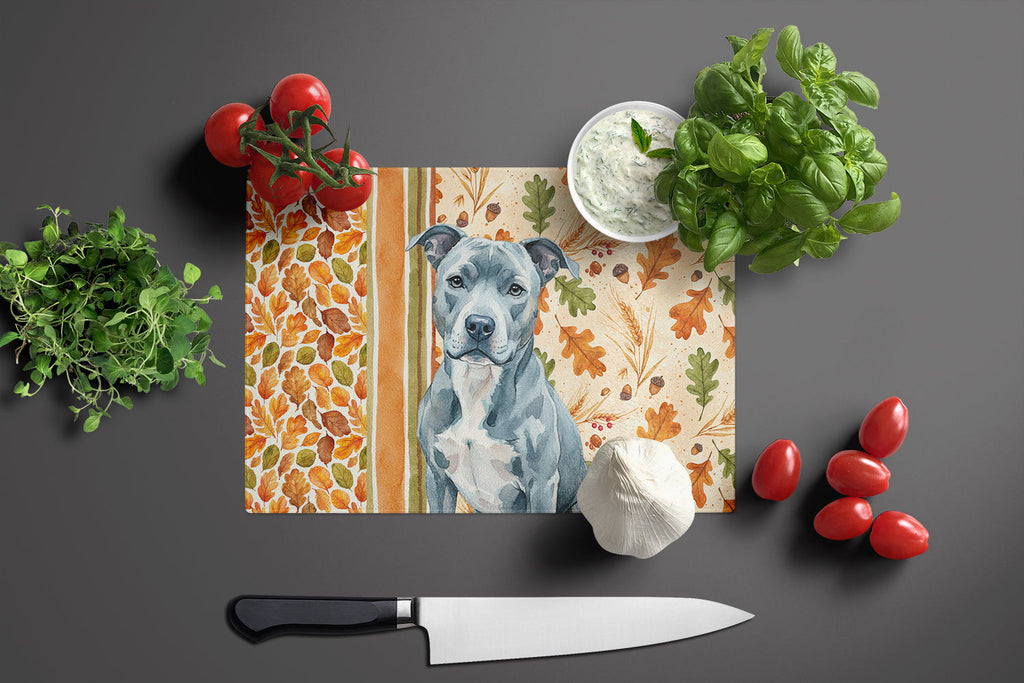 Blue American Staffordshire Terrier Heirloom Fall Cutting Board Tempered Glass Kitchen Cutting Surface, Heat Resistant Chopping, Non-Slip Feet, Food Prep & Serving