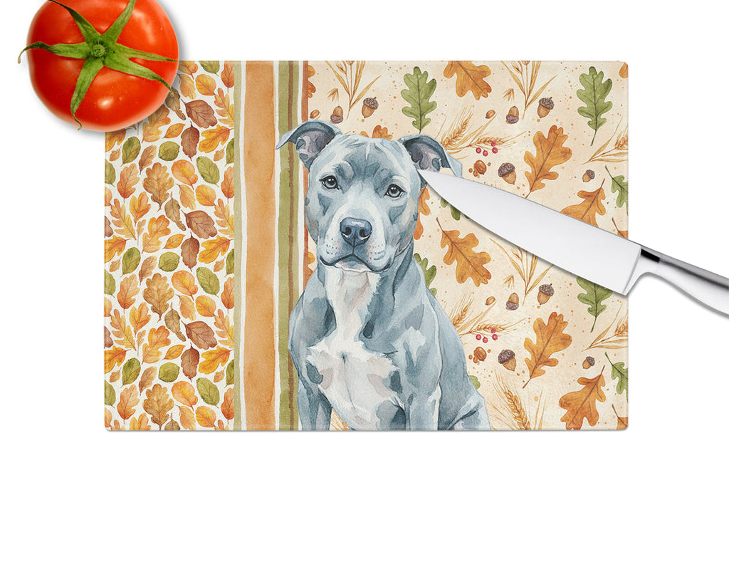 Blue American Staffordshire Terrier Heirloom Fall Cutting Board Tempered Glass Kitchen Cutting Surface, Heat Resistant Chopping, Non-Slip Feet, Food Prep & Serving