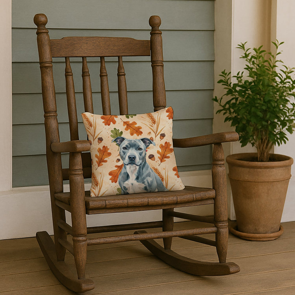 Blue American Staffordshire Terrier Heirloom Fall Decorative Throw Pillow 14x14 Indoor Outdoor Accent Cushion, Fabric Cover with Insert for Sofa, Bed, Porch & Living Room
