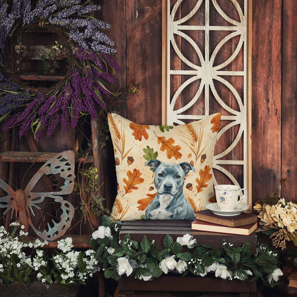 Blue American Staffordshire Terrier Heirloom Fall Decorative Throw Pillow 18x18 Indoor Outdoor Accent Cushion, Fabric Cover with Insert for Sofa, Bed, Porch & Living Room