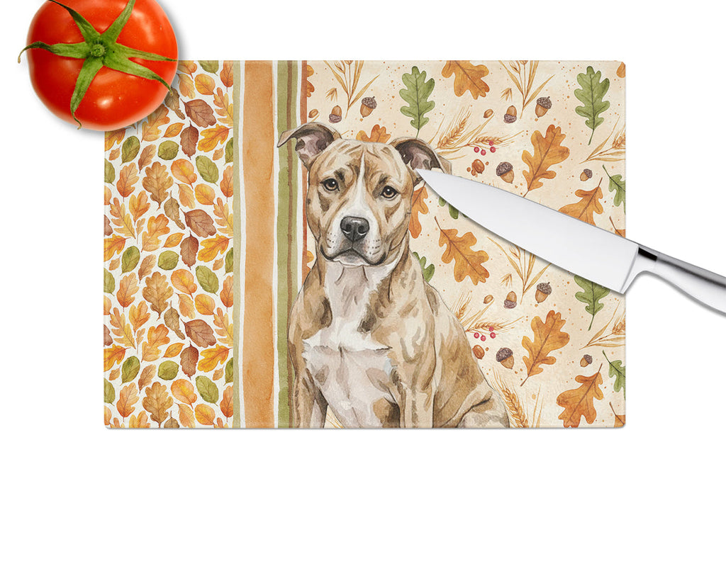 Brindle American Staffordshire Terrier Heirloom Fall Cutting Board Tempered Glass Kitchen Cutting Surface, Heat Resistant Chopping, Non-Slip Feet, Food Prep & Serving