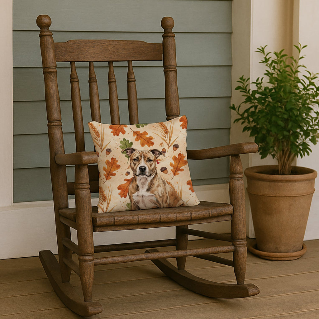 Brindle American Staffordshire Terrier Heirloom Fall Decorative Throw Pillow 14x14 Indoor Outdoor Accent Cushion, Fabric Cover with Insert for Sofa, Bed, Porch & Living Room