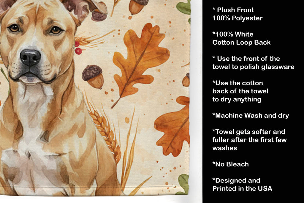 Fawn American Staffordshire Terrier Heirloom Fall Kitchen Towel Velour Plush Front and Cotton Loop Back Machine Washable
