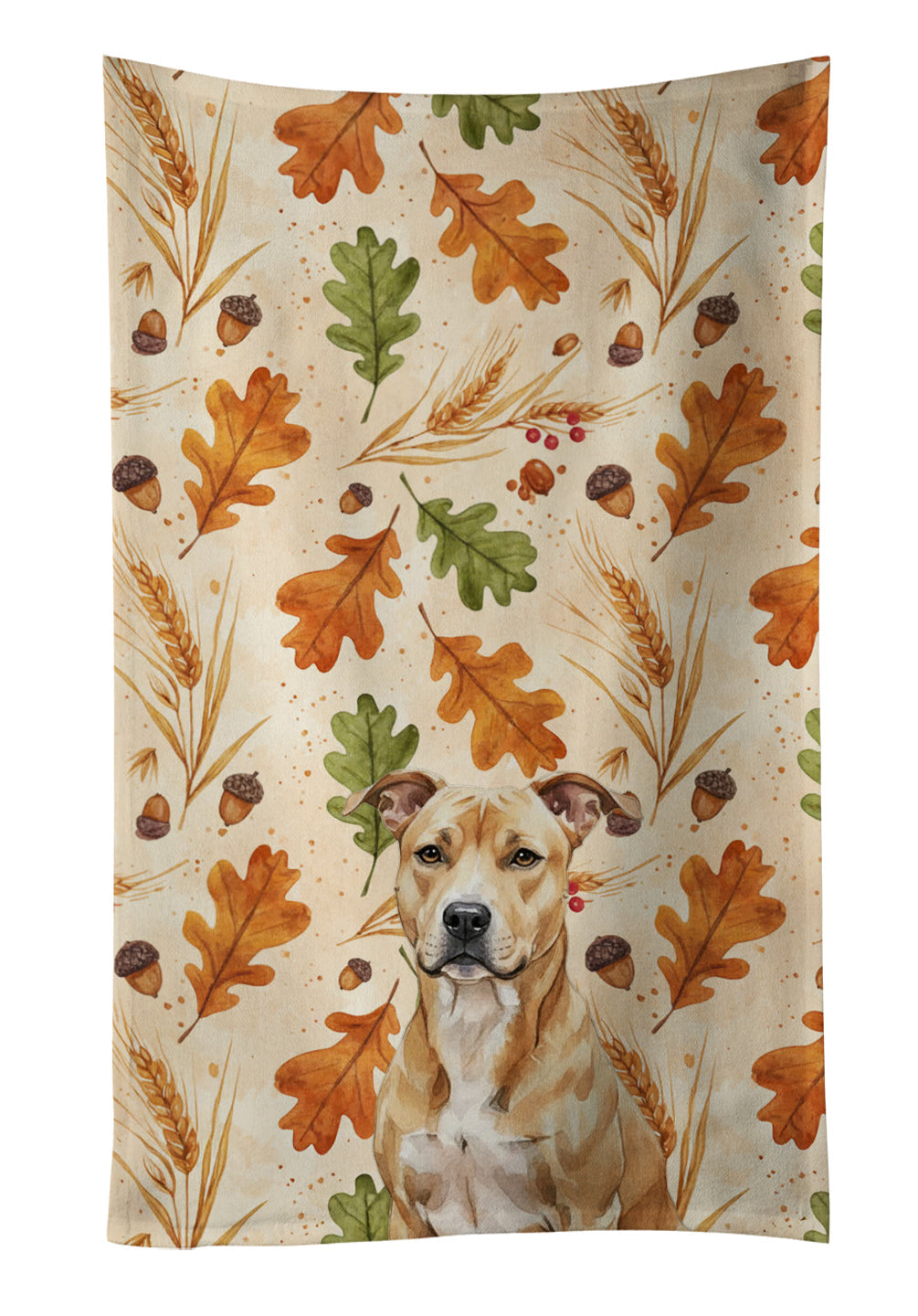 Fawn American Staffordshire Terrier Heirloom Fall Kitchen Towel Velour Plush Front and Cotton Loop Back Machine Washable