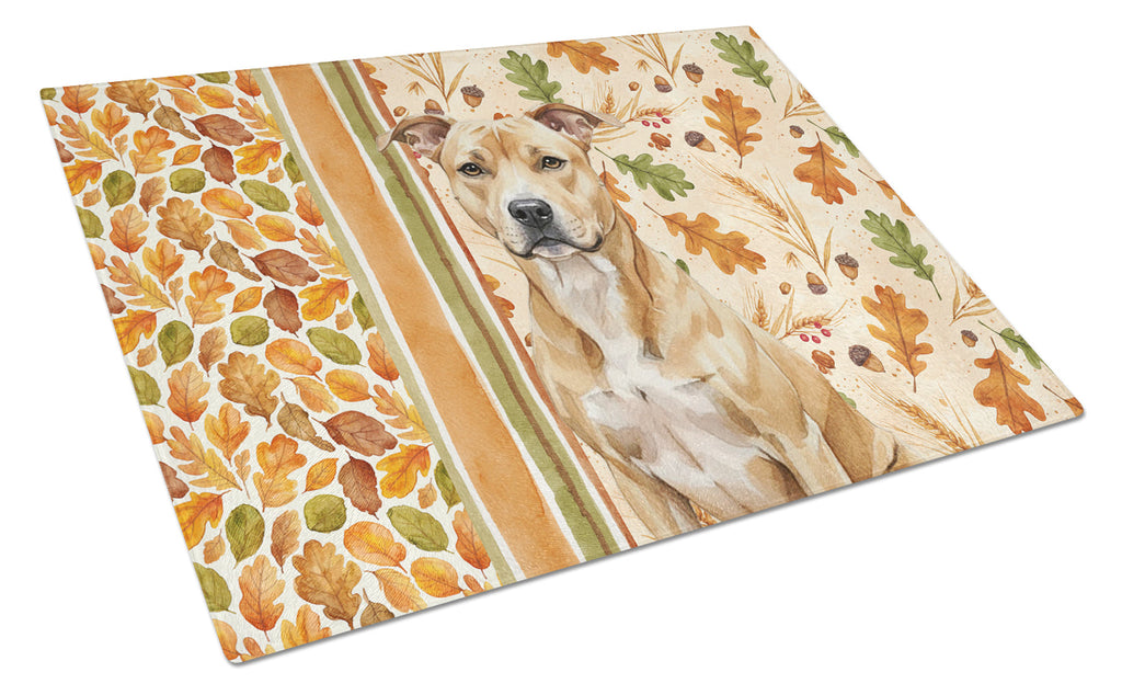 Fawn American Staffordshire Terrier Heirloom Fall Cutting Board Tempered Glass Kitchen Cutting Surface, Heat Resistant Chopping, Non-Slip Feet, Food Prep & Serving