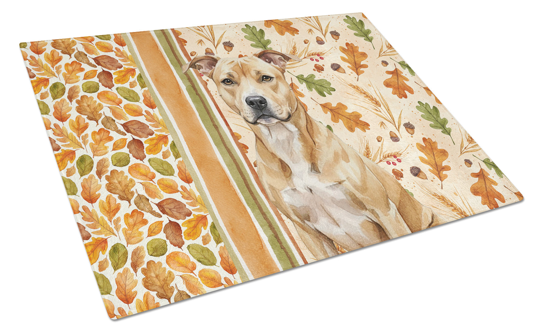 Fawn American Staffordshire Terrier Heirloom Fall Cutting Board Tempered Glass Kitchen Cutting Surface, Heat Resistant Chopping, Non-Slip Feet, Food Prep & Serving
