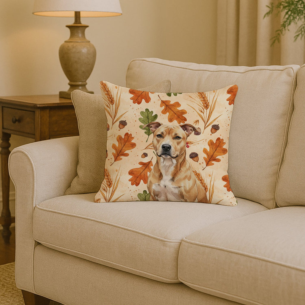 Fawn American Staffordshire Terrier Heirloom Fall Decorative Throw Pillow 14x14 Indoor Outdoor Accent Cushion, Fabric Cover with Insert for Sofa, Bed, Porch & Living Room