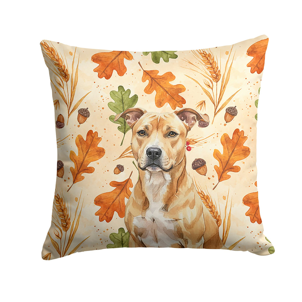 Fawn American Staffordshire Terrier Heirloom Fall Decorative Throw Pillow 18x18 Indoor Outdoor Accent Cushion, Fabric Cover with Insert for Sofa, Bed, Porch & Living Room