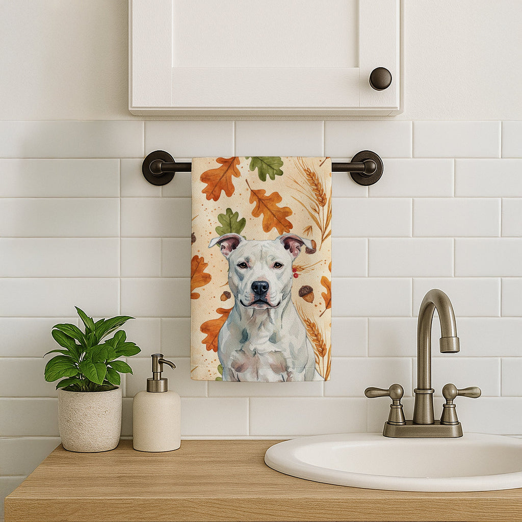 White American Staffordshire Terrier Heirloom Fall Kitchen Towel Velour Plush Front and Cotton Loop Back Machine Washable