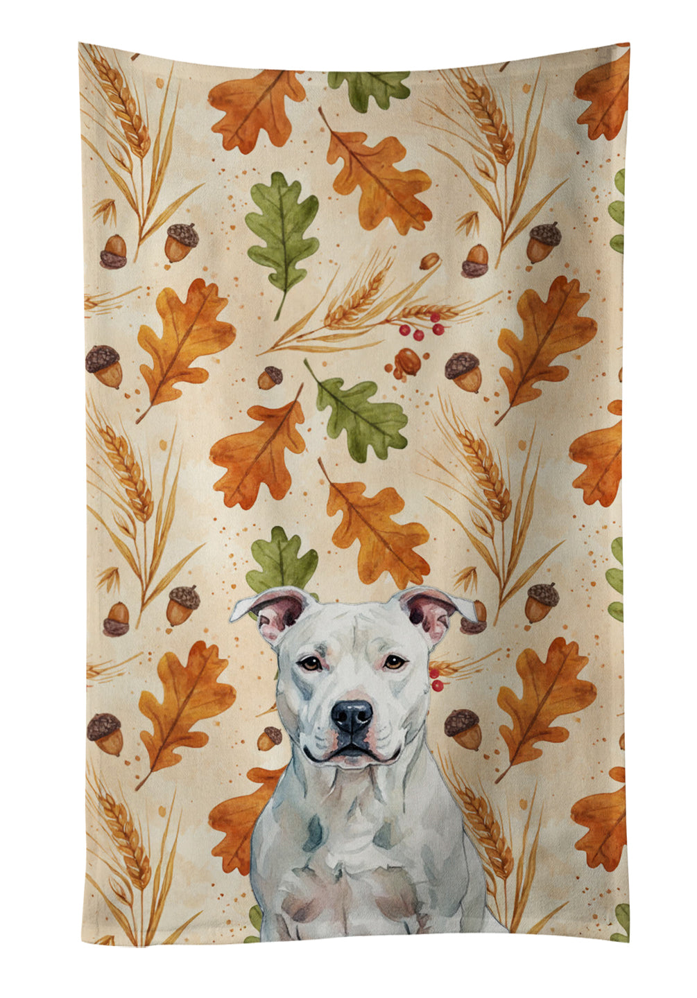 White American Staffordshire Terrier Heirloom Fall Kitchen Towel Velour Plush Front and Cotton Loop Back Machine Washable
