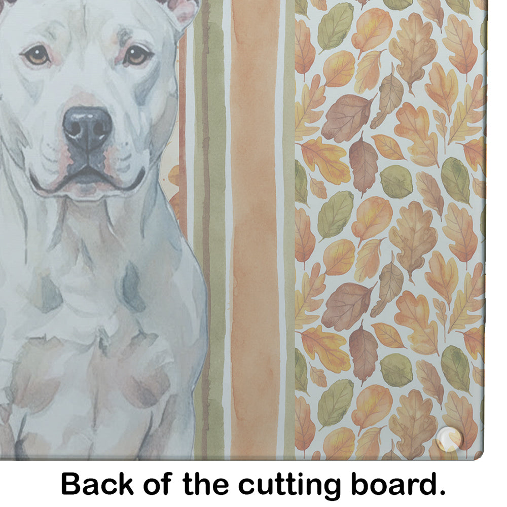 White American Staffordshire Terrier Heirloom Fall Cutting Board Tempered Glass Kitchen Cutting Surface, Heat Resistant Chopping, Non-Slip Feet, Food Prep & Serving
